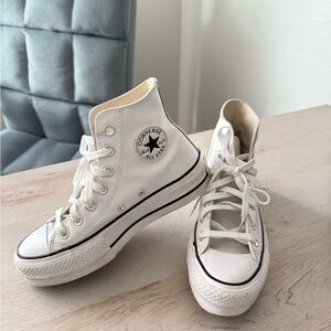 Converse White High Top Canvas Sneakers with Black Trim